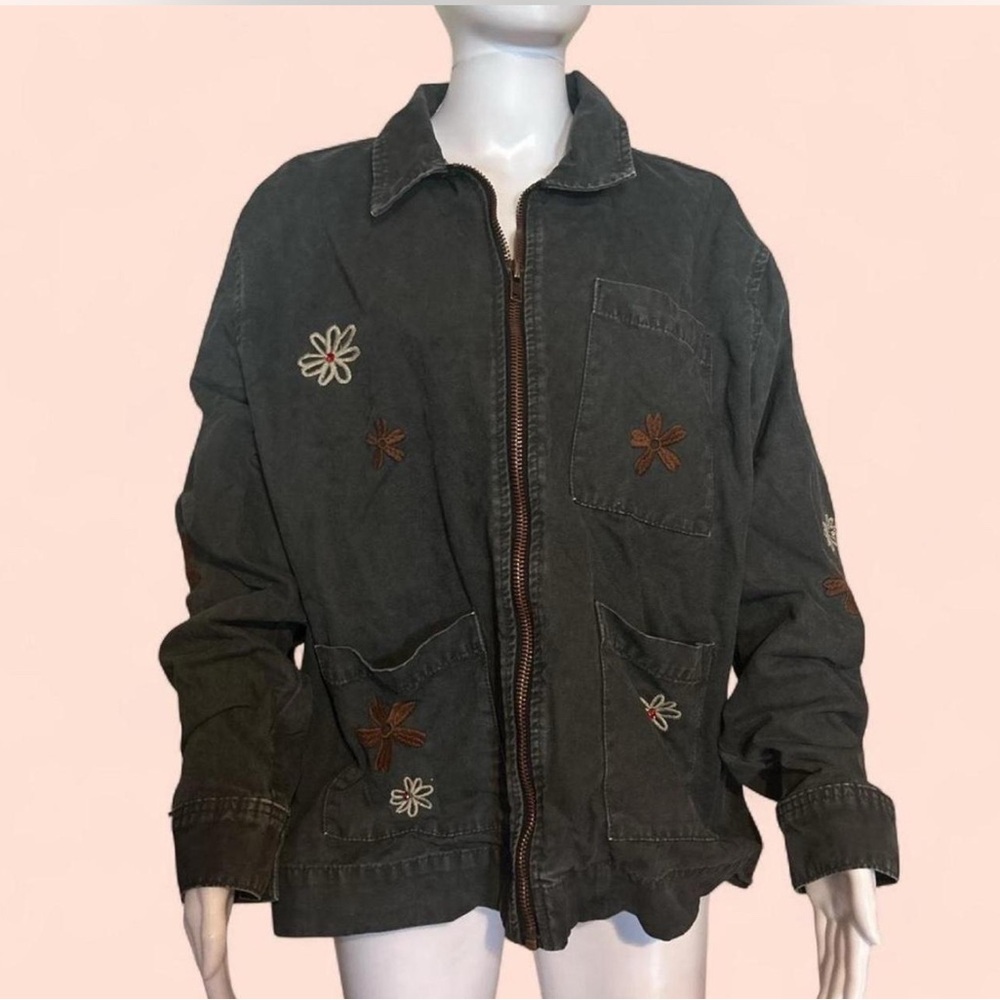 PacSun Dark Gray Utility Jacket with Floral Embroidery